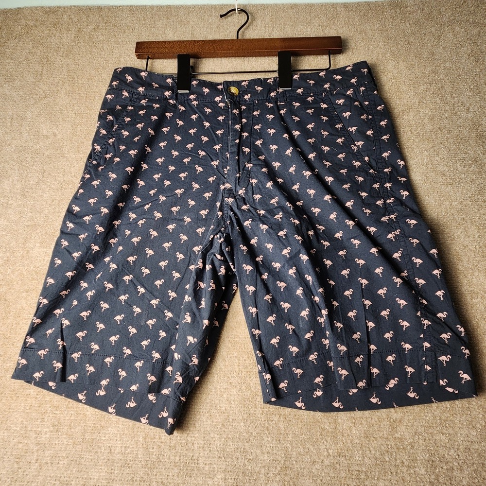 Tackle & Tides Mens Navy Blue Flamingo Chino Shorts Pink Bird Tropical Summer 34